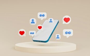 Phone clip art with emoji chat bubbles. A smartphone screen displays colorful emoji chat bubbles symbolizing social media engagement. The bubbles include smiling faces, thumbs-up icons, and heart emojis, creating a vibrant, friendly, and engaging visual that represents active social media interaction and audience connection.