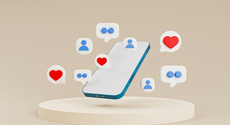 Phone clip art with emoji chat bubbles. A smartphone screen displays colorful emoji chat bubbles symbolizing social media engagement. The bubbles include smiling faces, thumbs-up icons, and heart emojis, creating a vibrant, friendly, and engaging visual that represents active social media interaction and audience connection.